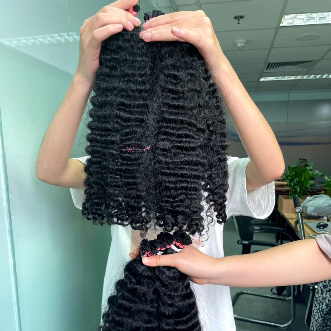 Wholesale price Burmese Kinky Curly K-Tips Hair Extension 100% Raw Human Hair Natural Color Wholesale Price from Sky Hair