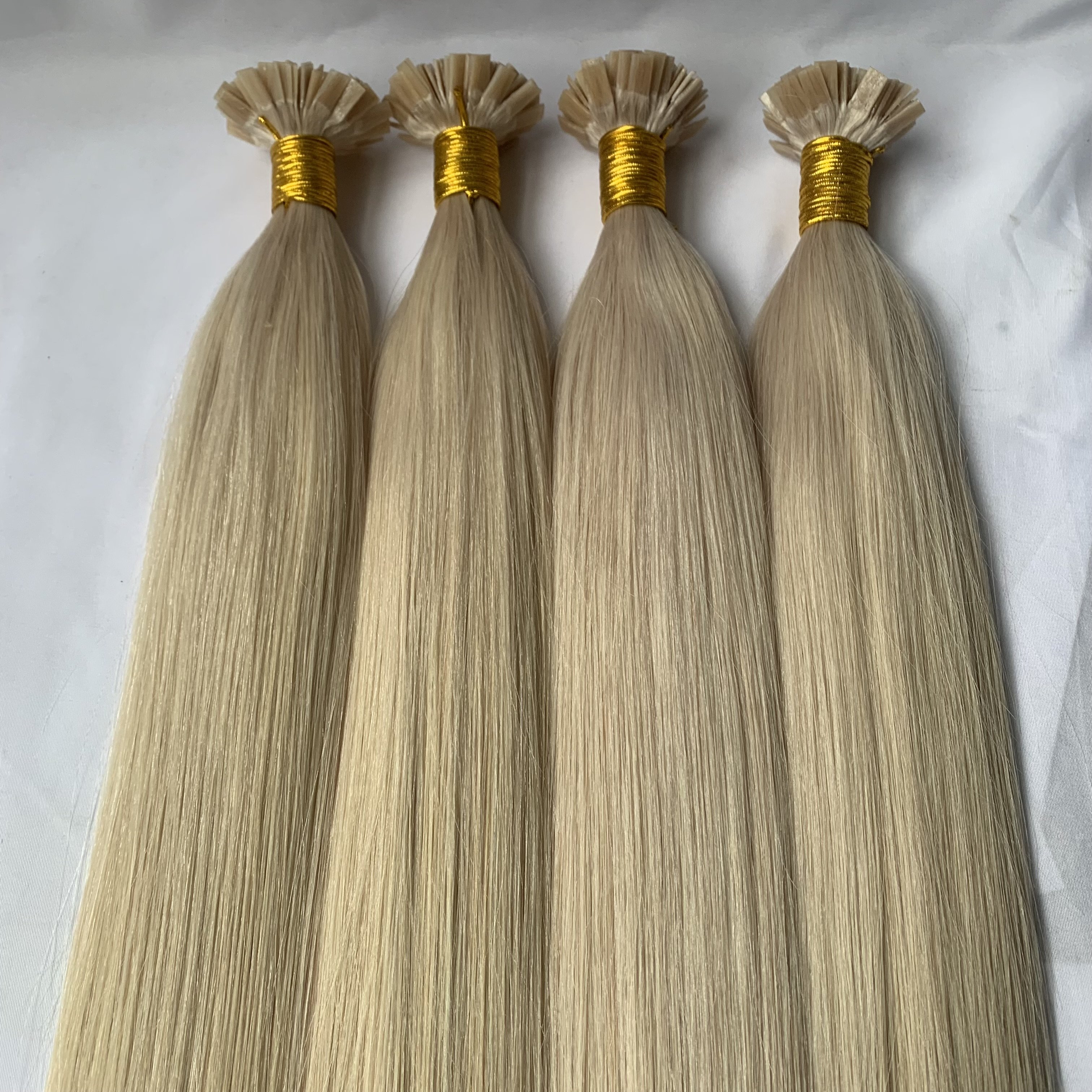 Wholesale Cuticle Aligned Blonde Color Virgin Russian Hair Italian Keratin Prebonded Double Drawn Flat Tip Human Hair Extensions