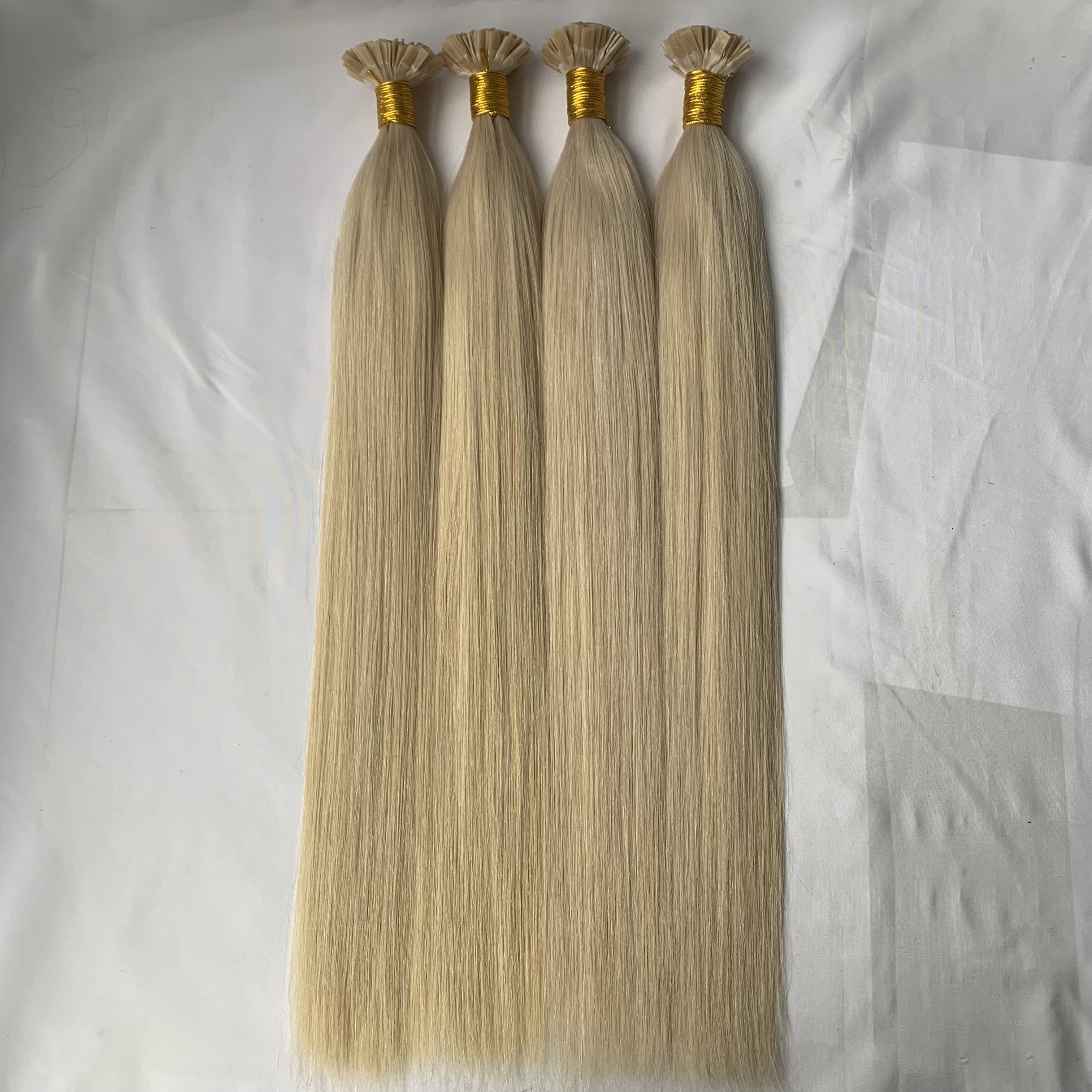 Wholesale Cuticle Aligned Blonde Color Virgin Russian Hair Italian Keratin Prebonded Double Drawn Flat Tip Human Hair Extensions