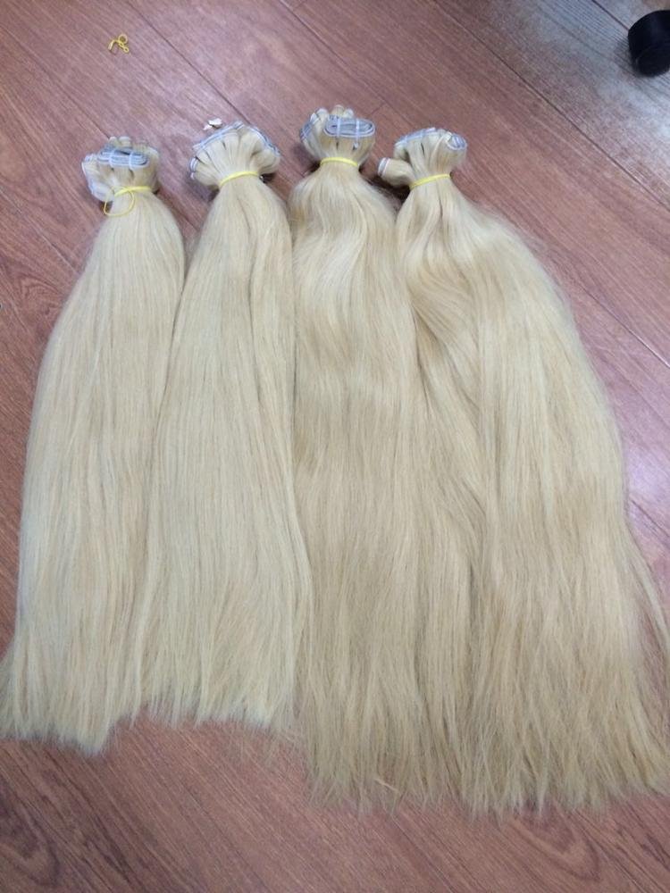 STRAIGHT BLONDE #613 #60 DOUBLE DRAWN 70CM NO SHORT HAIR NATURAL HUMAN HAIR EXTENSION