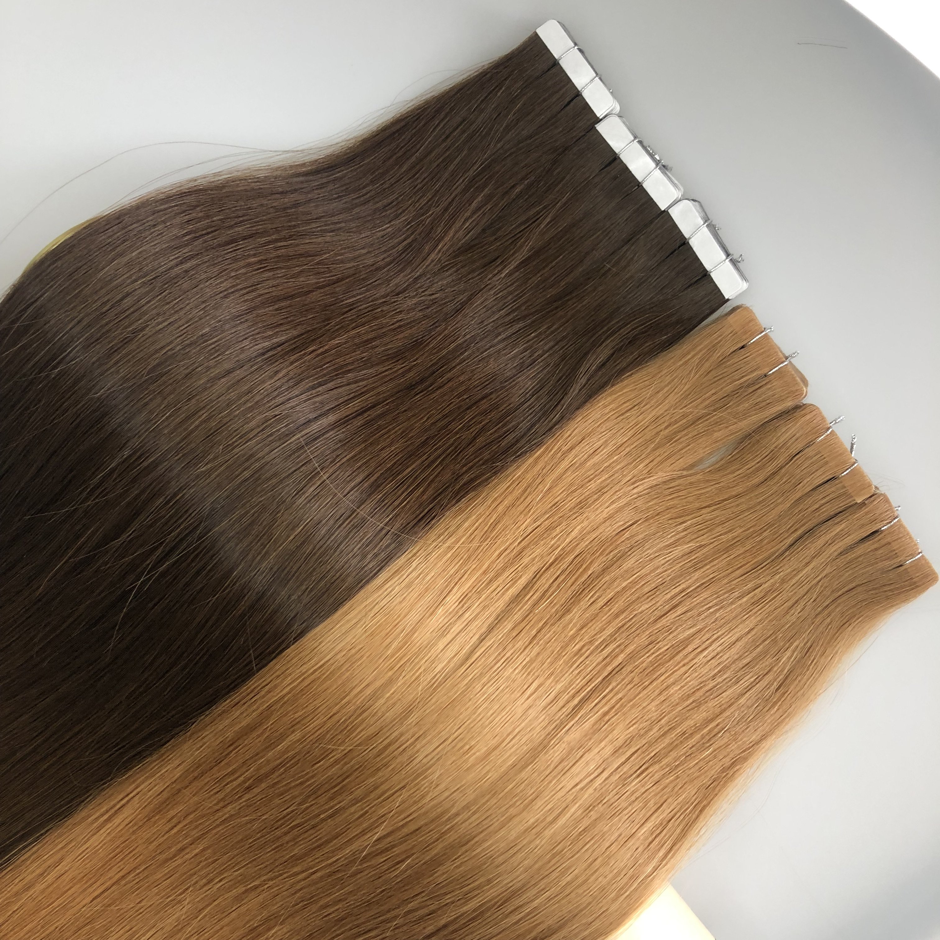 wholesale virgin russian double drawn human hair cuticle aligned tape hair extension
