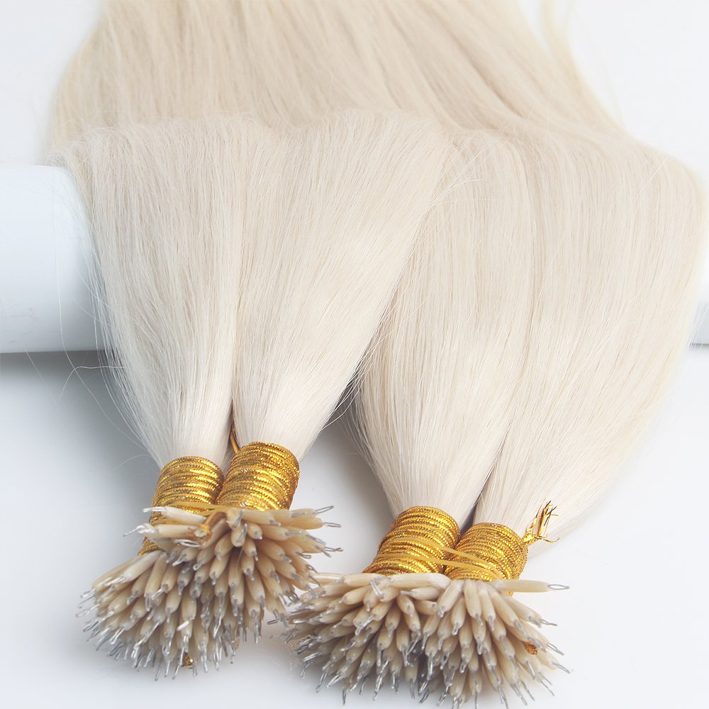 Wholesale Shedding Free Micro Nano Ring Tips Pure No Mixed White Blonde European Virgin Remy Human Hair Extensions Double Drawn