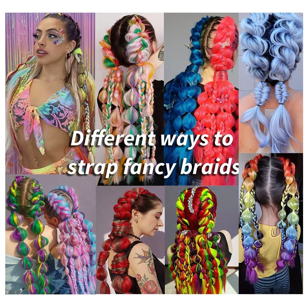 Shinein 24in Handmade Synthetic Color Bubble Braided Ponytail Ombre Hair Extensions Cosplay Kinky Straight Stick