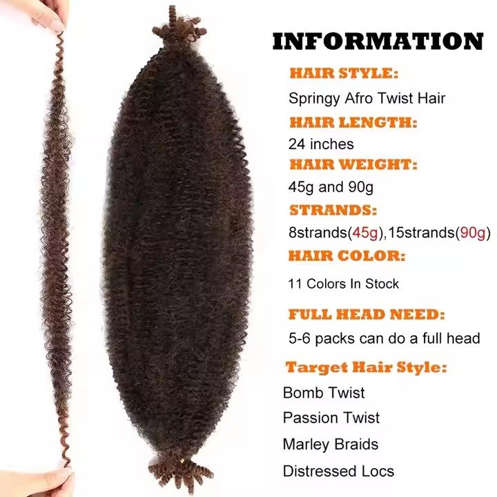 Stock 24'' Spring Afro Braids Crochet Hair for Distressed Locs Spring Marley Hair Pre-Separated Kinky Synthetic Braiding Hair