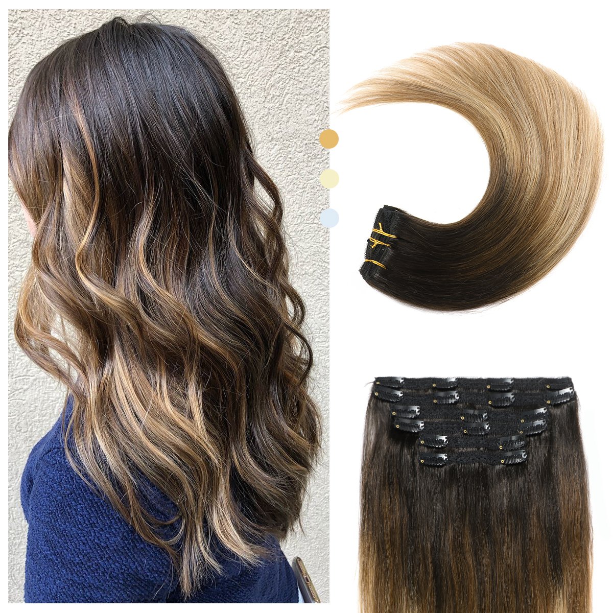 Balayage color Virgin remy Human Hair Extensions wholesale price full head clips in human hair