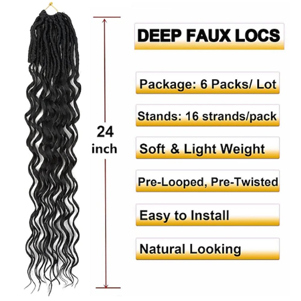 Deep Faux Locs Crochet Hair Soft Goddess Locs Crochet Braids Deep Wave Pre Looped Crochet Hair Extensions for Black Wome