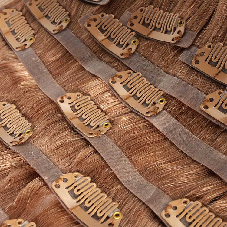 BELLECODE Wholesale Double Drawn invisible Clip In Human Hair Extension Real Remy Brazilian hair seamless clip in hair extension