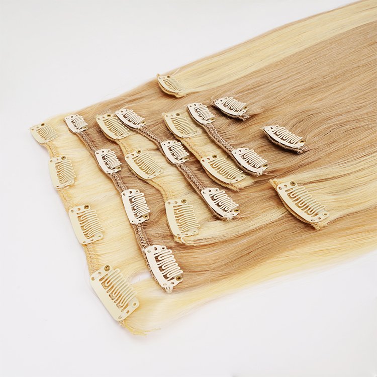 BELLECODE Wholesale Double Drawn invisible Clip In Human Hair Extension Real Remy Brazilian hair seamless clip in hair extension