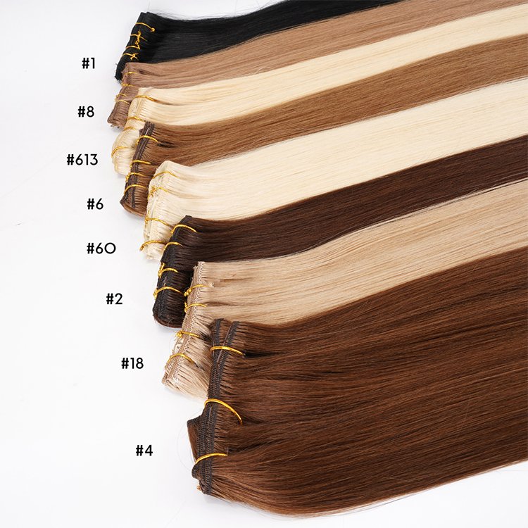 BELLECODE Wholesale Double Drawn invisible Clip In Human Hair Extension Real Remy Brazilian hair seamless clip in hair extension