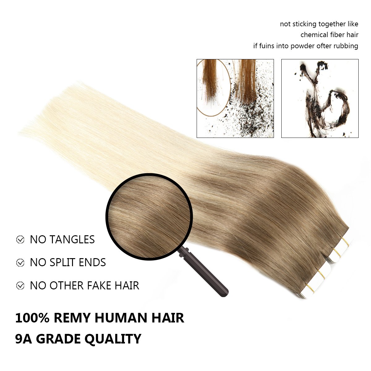 Russian ombre invisible tape human hair extensions,tape in hair extensions 100% human hair