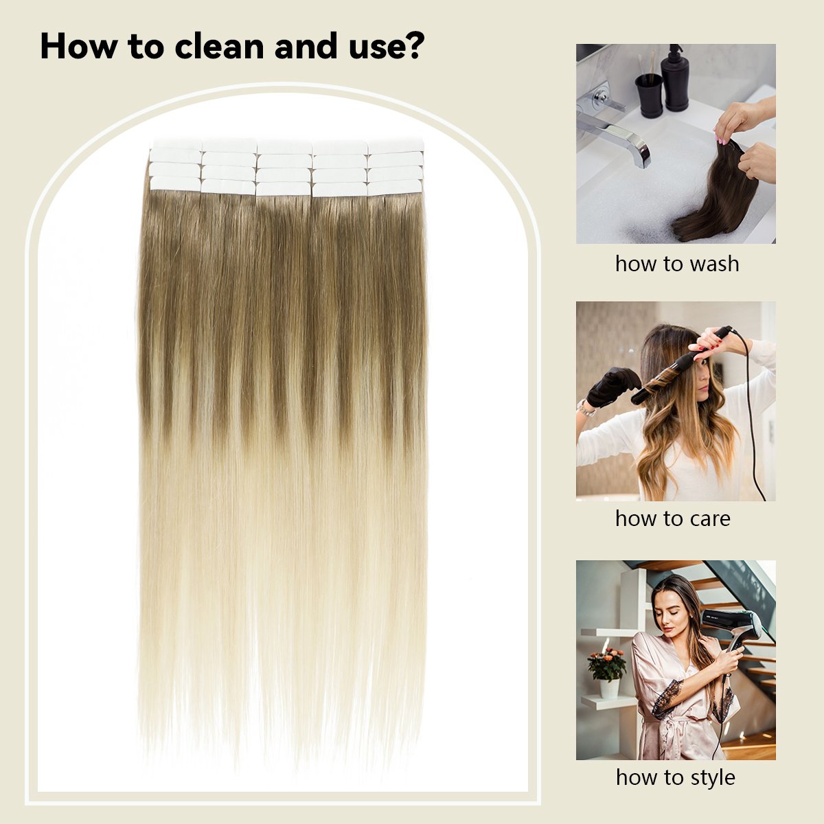 Russian ombre invisible tape human hair extensions,tape in hair extensions 100% human hair