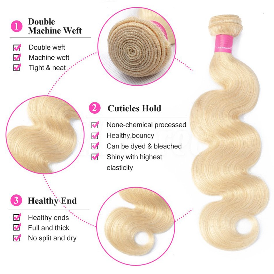 Ready To Ship 10A 613 Blonde Mink Brazilian Cuticle Aligned Remy Human Hair Extension Body Wave Double Weaving Bundles Vendors
