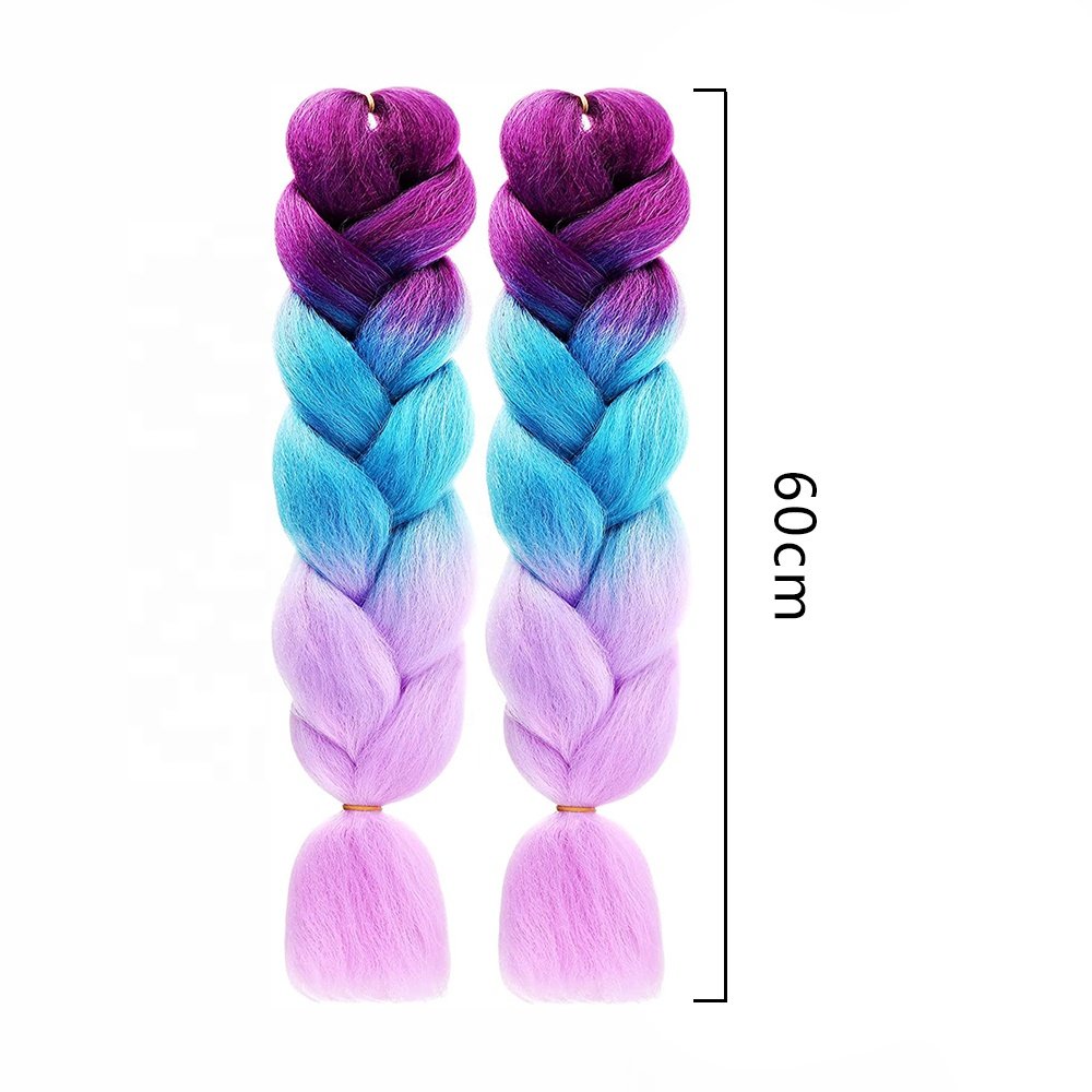 Wholesale 24inch Bulk High Temperature Fiber Jumbo Braid Extension Soft Ombre Colored Synthetic Box Jumbo Braiding Hair