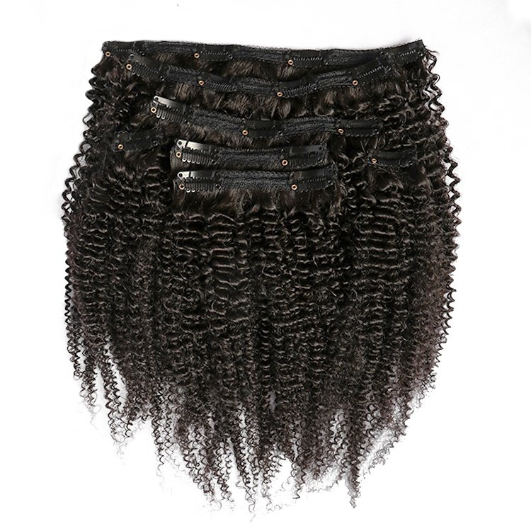 Russian real human hair 4a 4b 4c kinky curly clip in 100% remy kinky coily human 3b 3c clip ins hair extension 120g