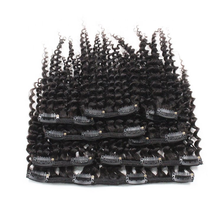 Russian real human hair 4a 4b 4c kinky curly clip in 100% remy kinky coily human 3b 3c clip ins hair extension 120g