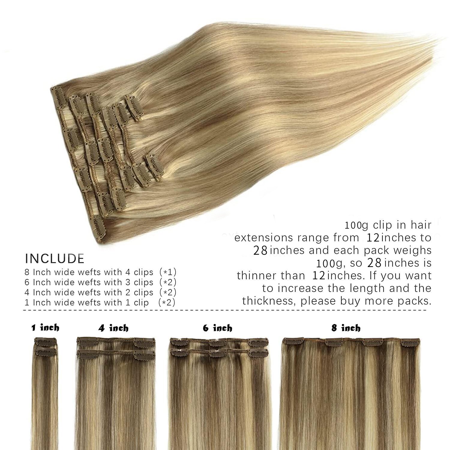 Pu Genius Weft clip in Virgin Remy Hair Double Weft Seamless Clip in Hair Extensions 100% Human Hair Clip ins