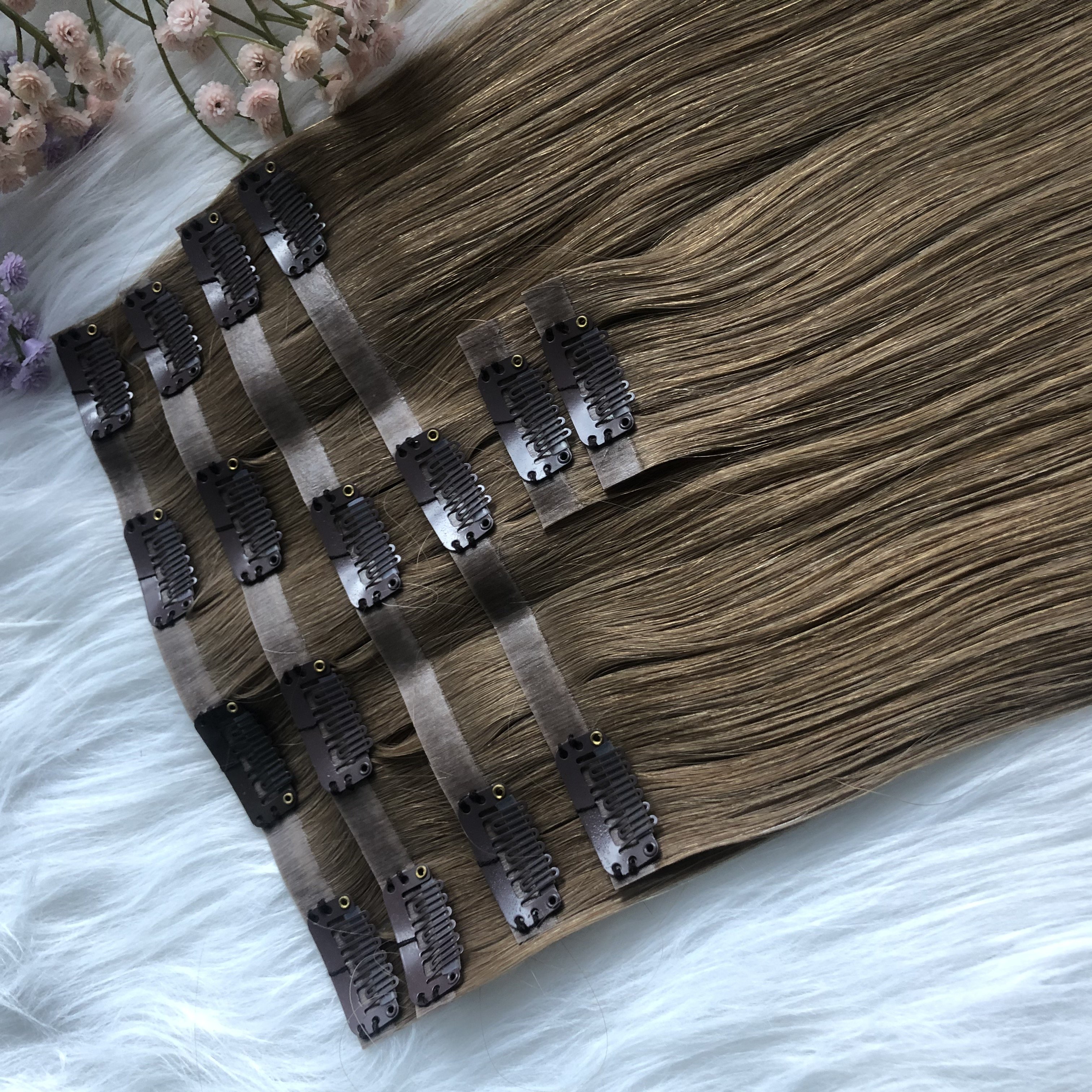 Top quality brazilian natural double drawn cuticle aligned raw vietnamese hair extension clip