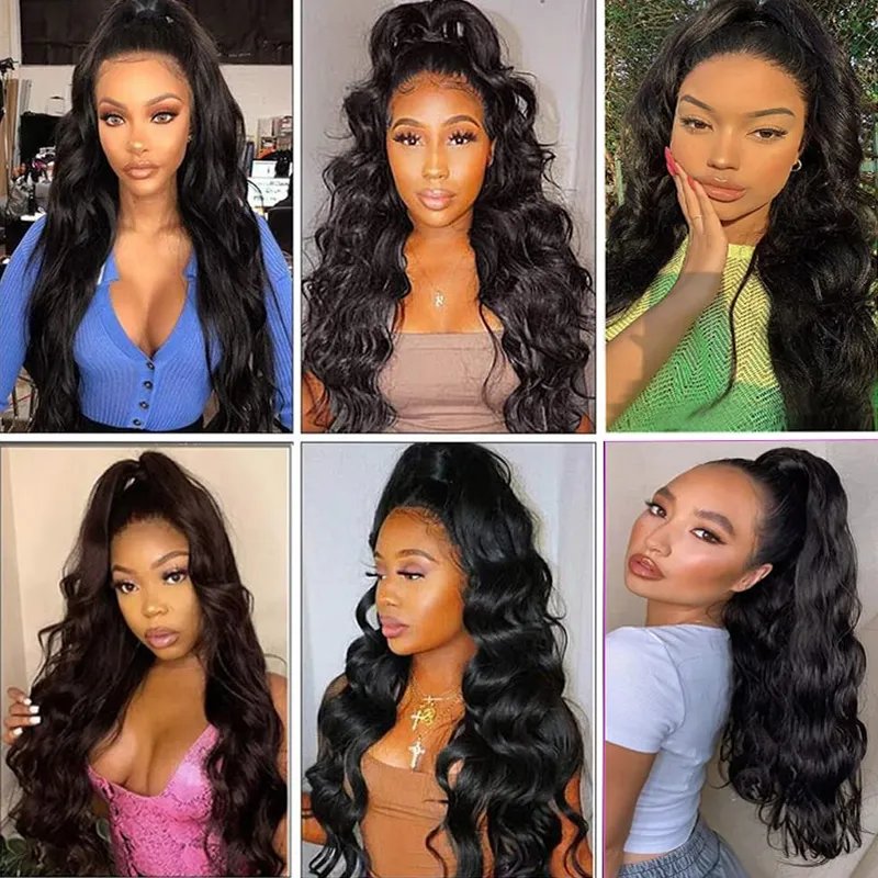 Natural Black Mink Brazilian Hair Ponytail Extensions Long Body Wave Wrap Around Human Hair Ponytails human hair extensions