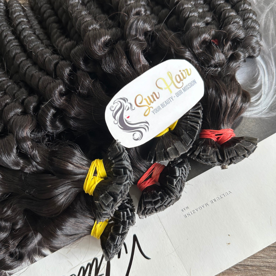 Wholesale Hot Trend Black Color Afro Curly Keratin Flat-Tip Hair Raw Unprocessed Full Cuticle Aligned 100% Human Hair Extensions