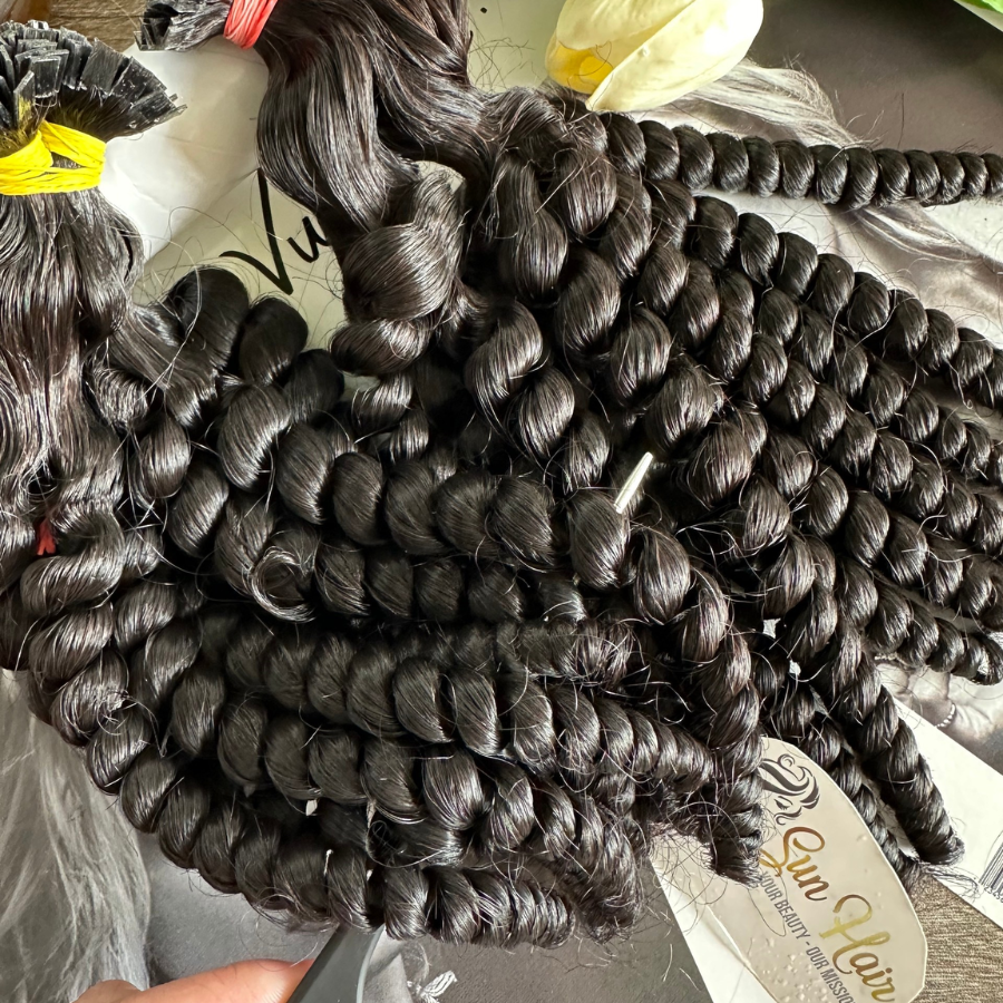 Wholesale Hot Trend Black Color Afro Curly Keratin Flat-Tip Hair Raw Unprocessed Full Cuticle Aligned 100% Human Hair Extensions