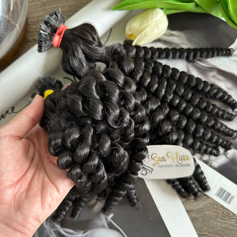 Wholesale Hot Trend Black Color Afro Curly Keratin Flat-Tip Hair Raw Unprocessed Full Cuticle Aligned 100% Human Hair Extensions