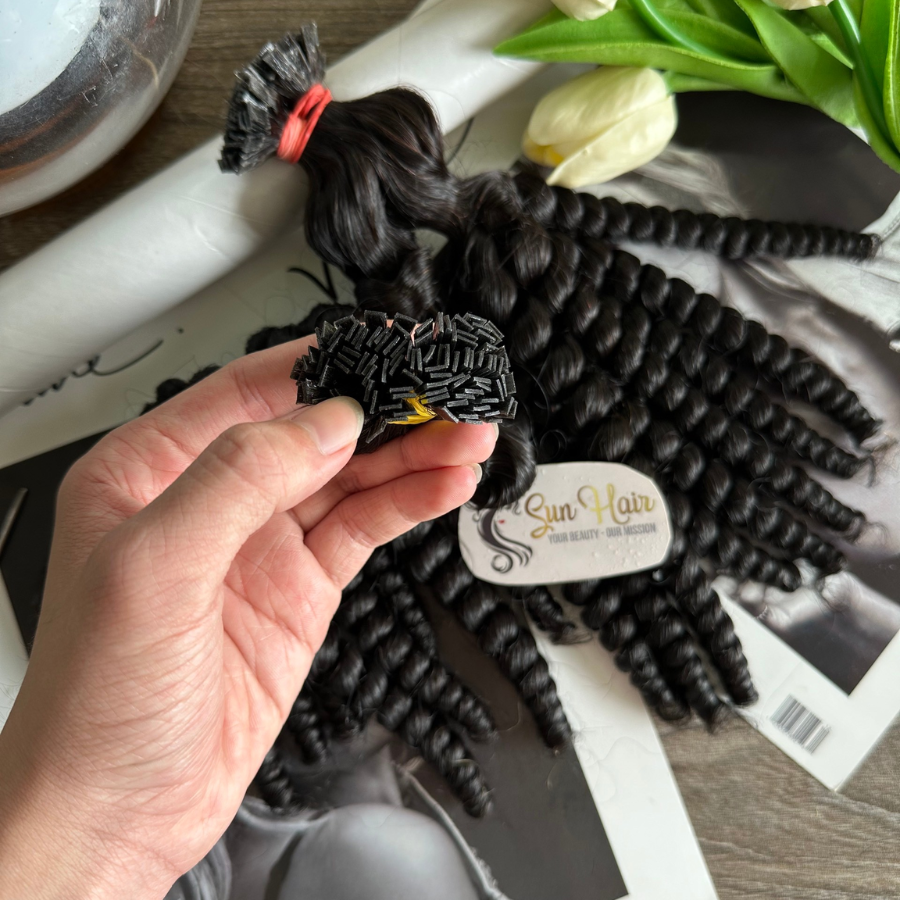 Wholesale Hot Trend Black Color Afro Curly Keratin Flat-Tip Hair Raw Unprocessed Full Cuticle Aligned 100% Human Hair Extensions