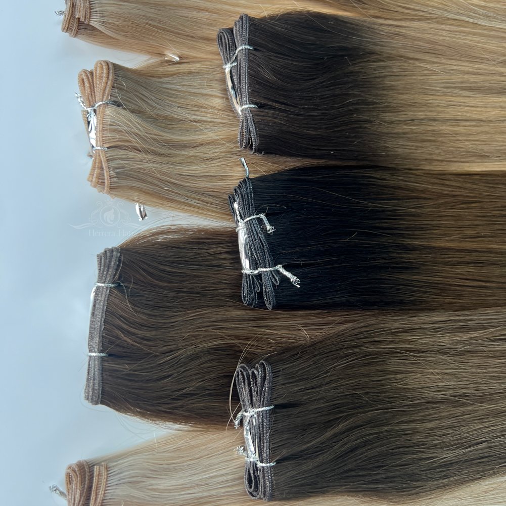 Wholesale Hair Russian Genius Weft Thin Invisible Double Drawn Virgin Remy Natural Light Color Human Hair Extensions Genius Weft
