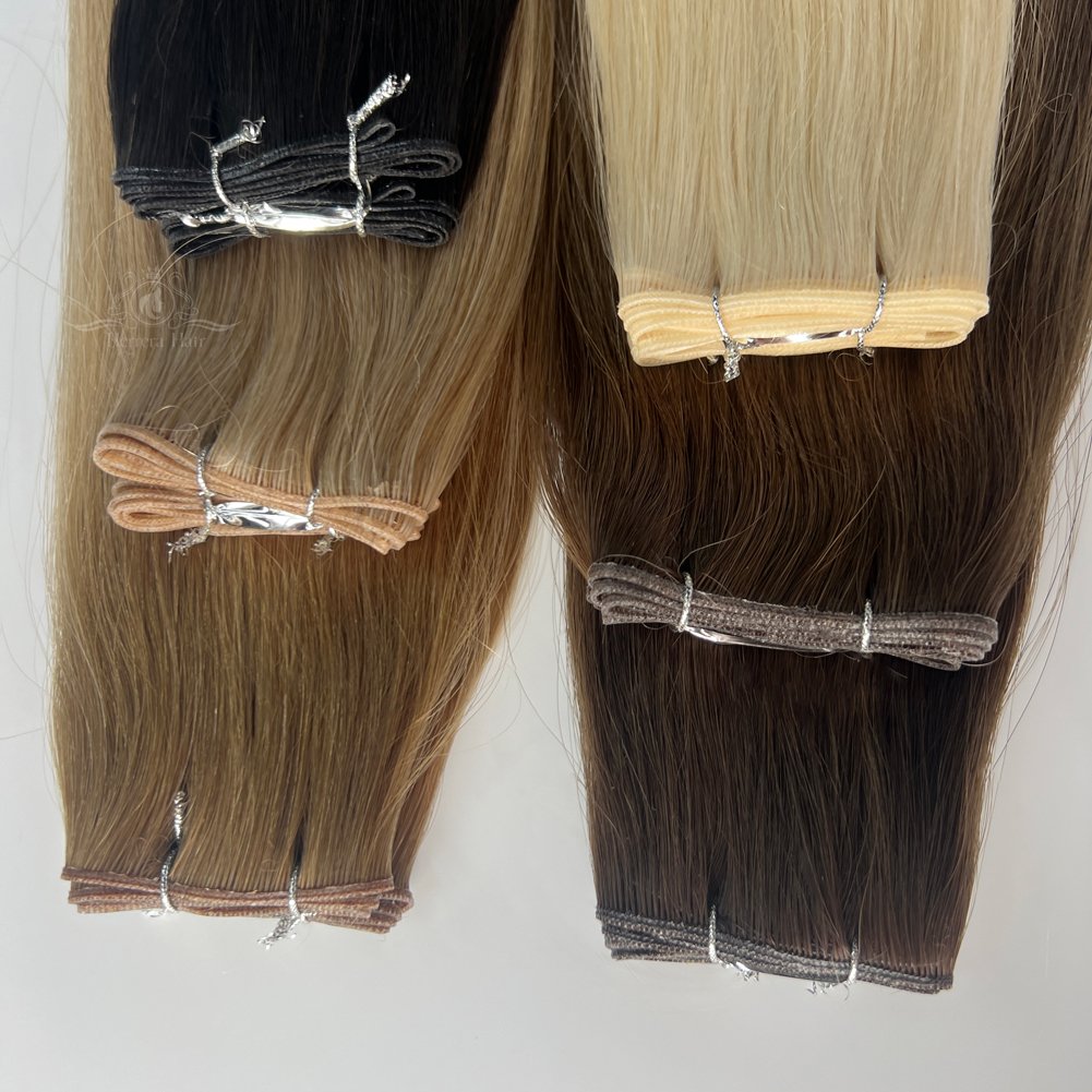 Wholesale Hair Russian Genius Weft Thin Invisible Double Drawn Virgin Remy Natural Light Color Human Hair Extensions Genius Weft