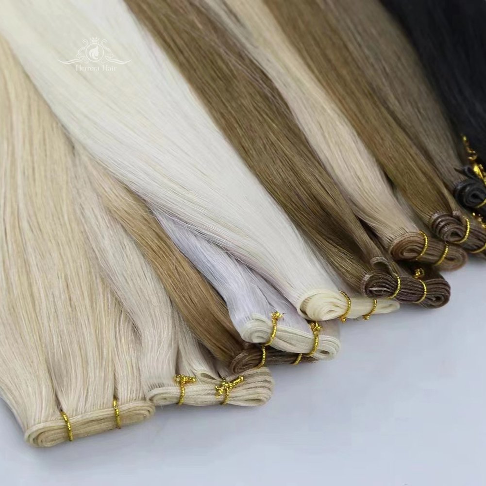 Wholesale Hair Russian Genius Weft Thin Invisible Double Drawn Virgin Remy Natural Light Color Human Hair Extensions Genius Weft