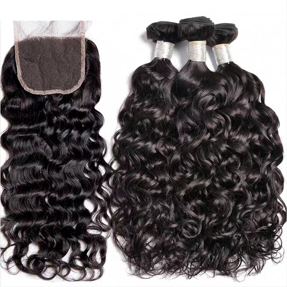 Wholesale Human Hair Extensions Water Wave Indian Human Hair Bundles, Mink Cuticle Aligned Virgin Hair Bundles