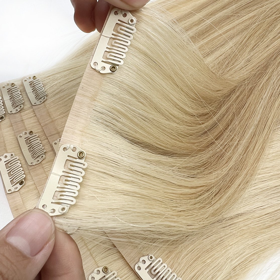 Factory Wholesale Luxury Top Quality Remy Human Hair Invisible Seamless Clip In Hair Extension 100% Human Hair
