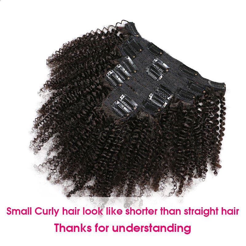 Mongolian Afro Kinky Curly Weave Remy Hair Clip In Human Hair Extensions Natural Color Full Head 8Pcs/Set