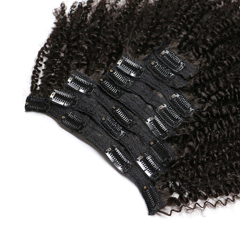 Mongolian Afro Kinky Curly Weave Remy Hair Clip In Human Hair Extensions Natural Color Full Head 8Pcs/Set