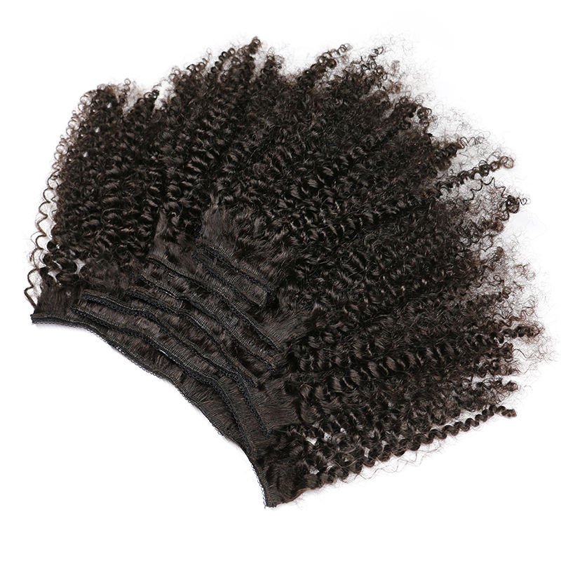 Mongolian Afro Kinky Curly Weave Remy Hair Clip In Human Hair Extensions Natural Color Full Head 8Pcs/Set