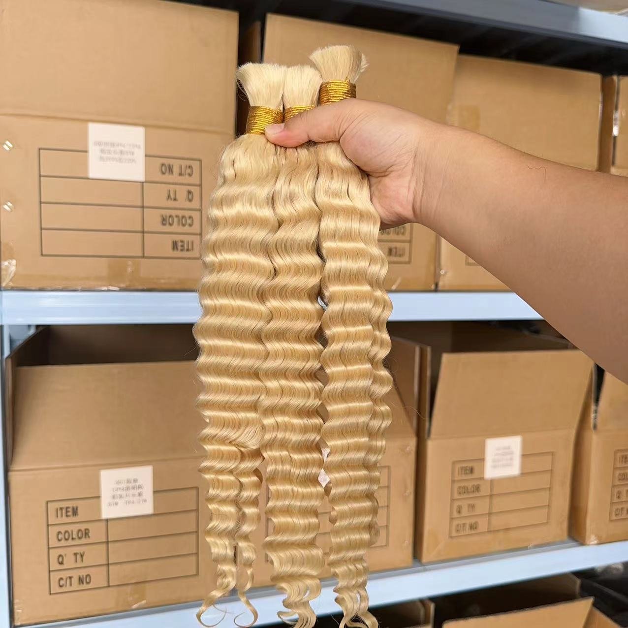 Hot Selling Products 2024 Human Bulk Braiding Hair Deep Curly Raw Braiding Hair extentions for Goddess Box Braids Hair