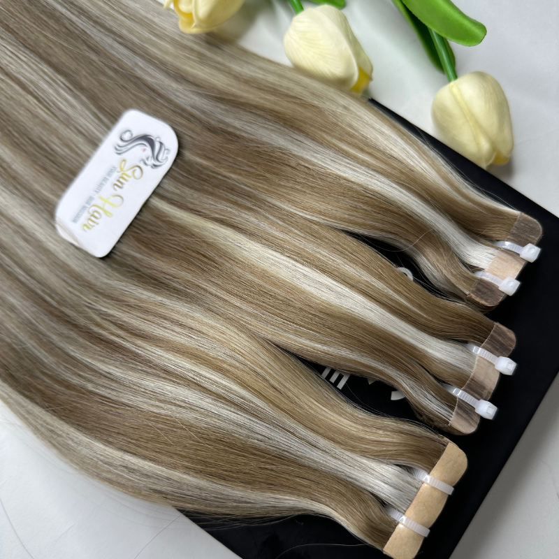 Sun Hair Company Wholesales Custom Piano Color Silky Straight Double Drawn Tape In Raw Hair Vietnamese Human Hair Extensions