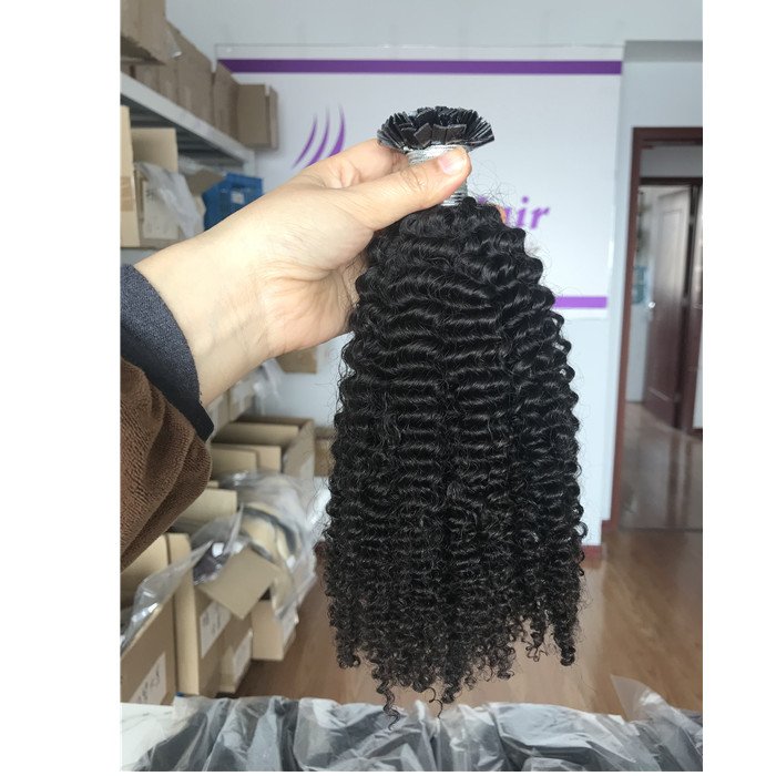 Afro Kinky Curly Flat Tip Hair Virgin Russian Hair Extensions 100% Human Hair Cuticle Intact