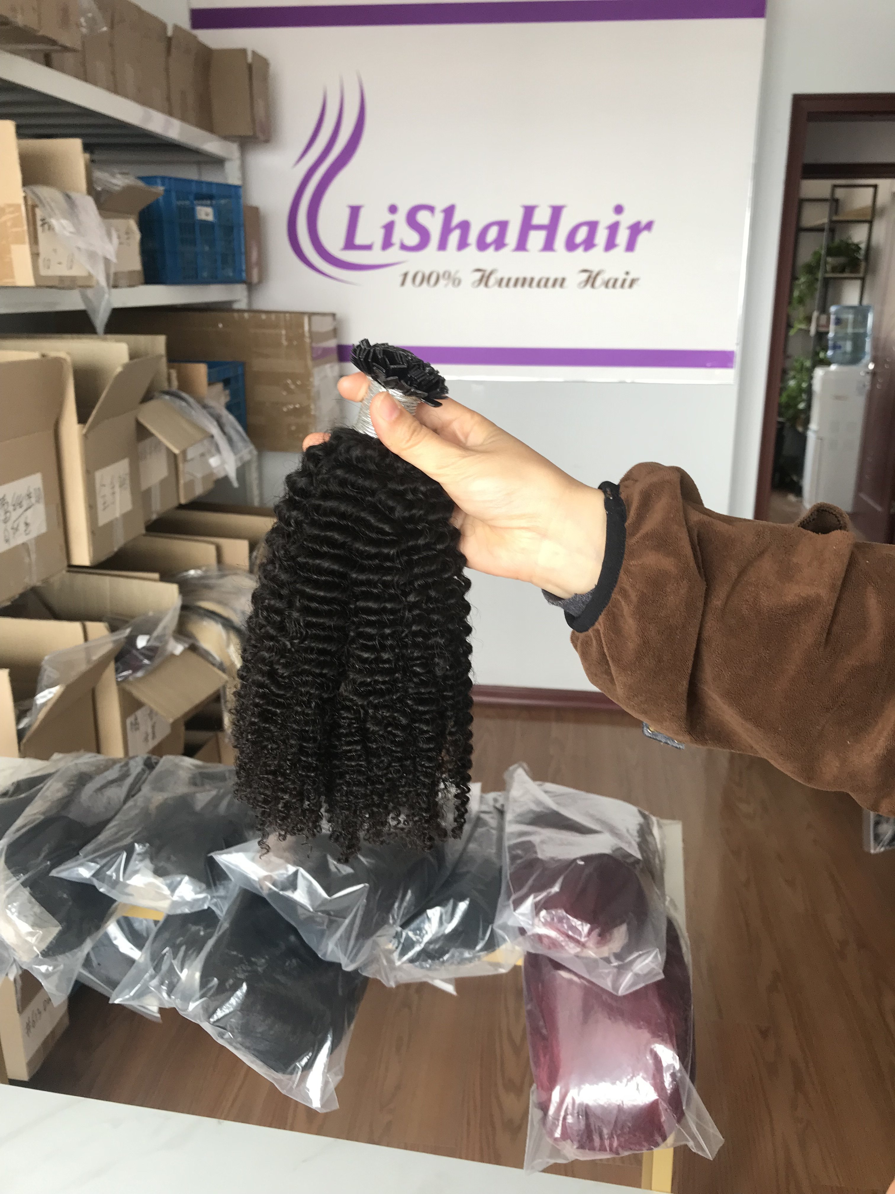 Afro Kinky Curly Flat Tip Hair Virgin Russian Hair Extensions 100% Human Hair Cuticle Intact