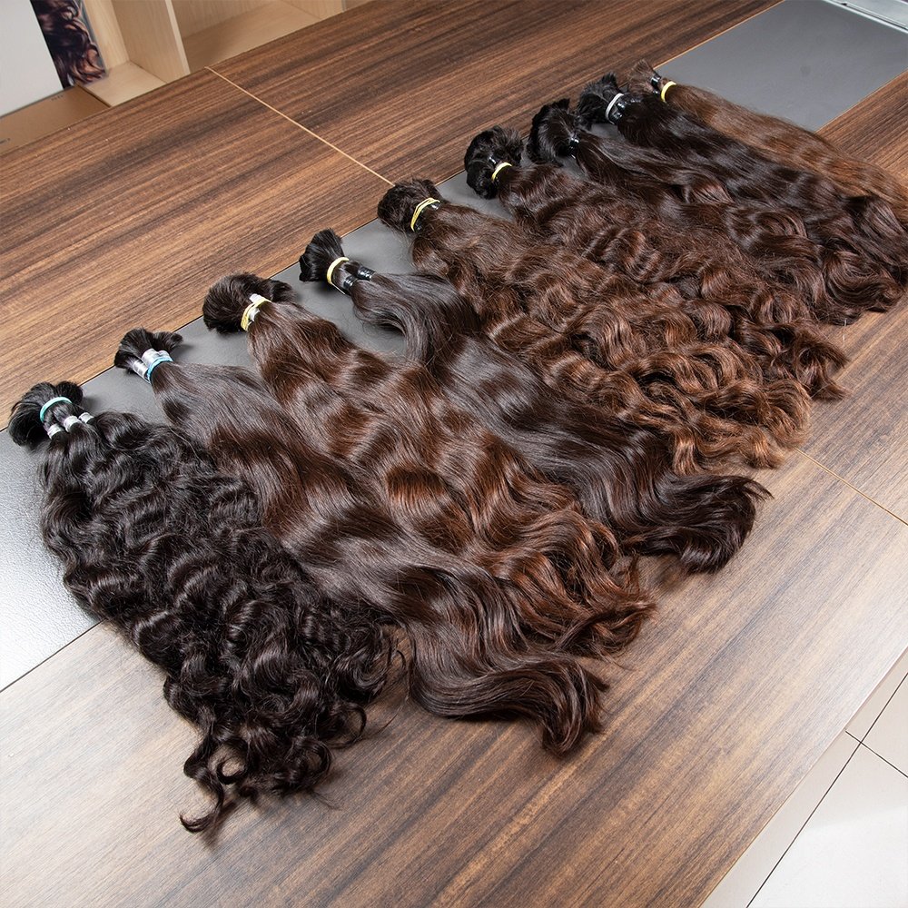 Whosale 100% Russian single donor raw virgin bulk hair no shedding no tangle natural bulk human hair extensions