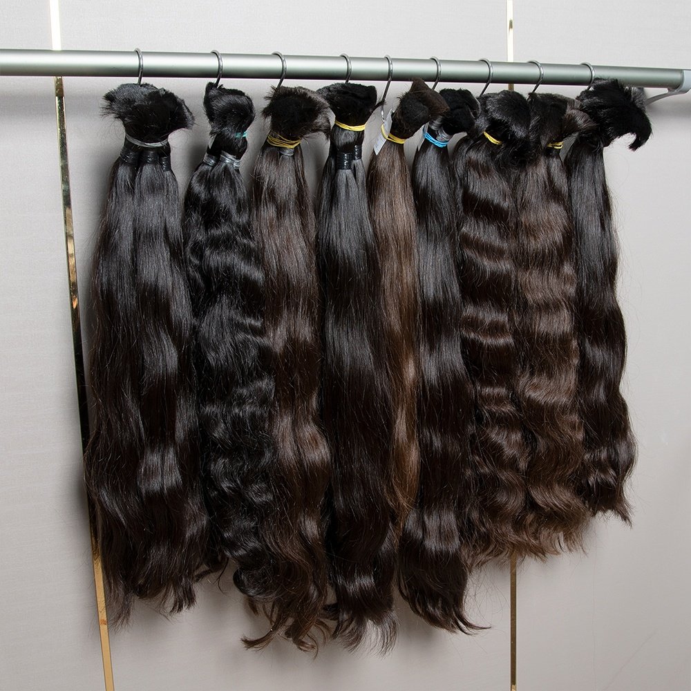 Whosale 100% Russian single donor raw virgin bulk hair no shedding no tangle natural bulk human hair extensions