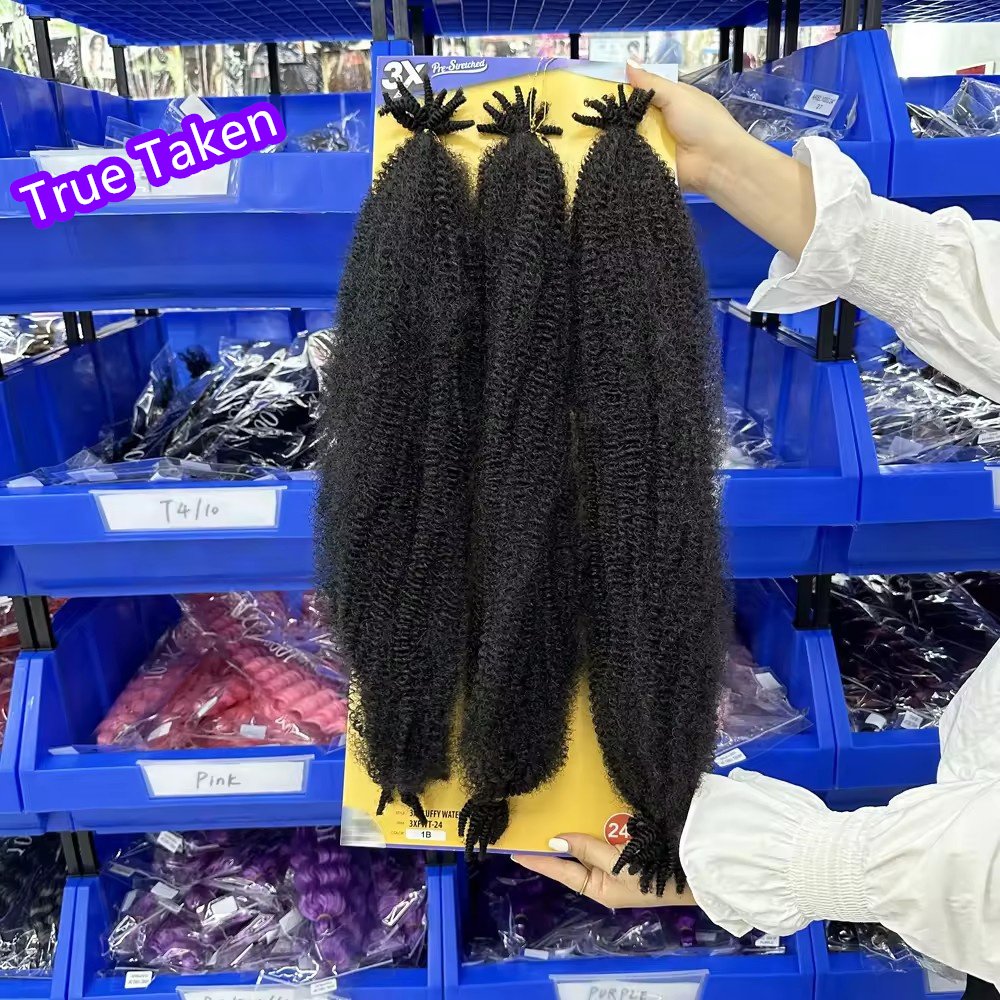 3X pre-stretched pre fluffed kanekalon fluffy water twist 24" afro marley twist braiding hair 24 inch kinky