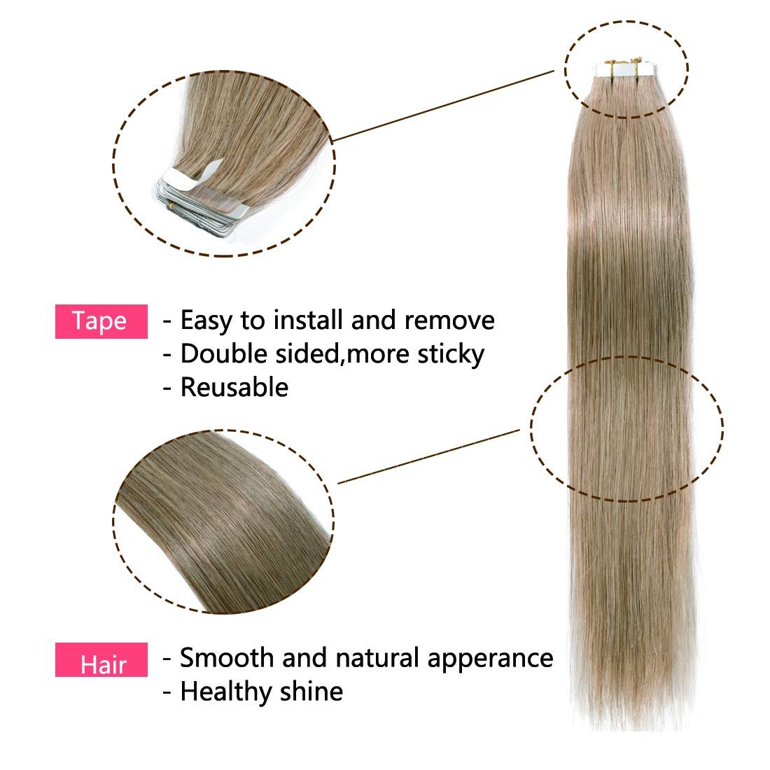 Wholesale Private Label Full Human Cuticle Double Sided Adhesive Invisible Tape In Hair Extensions For Salon