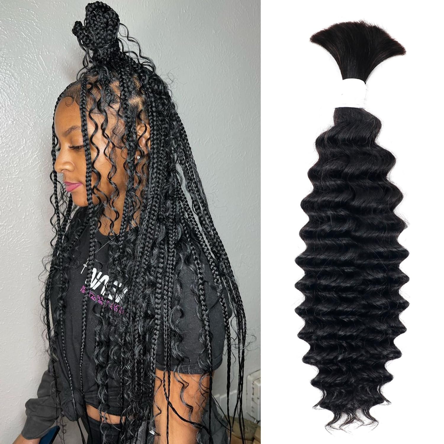 High Quality Virgin Curly 50g 100g Deep Water Wave Bulk Hair Extensions Boho Braids Hair Human for Braiding Hair Bulk Extensions