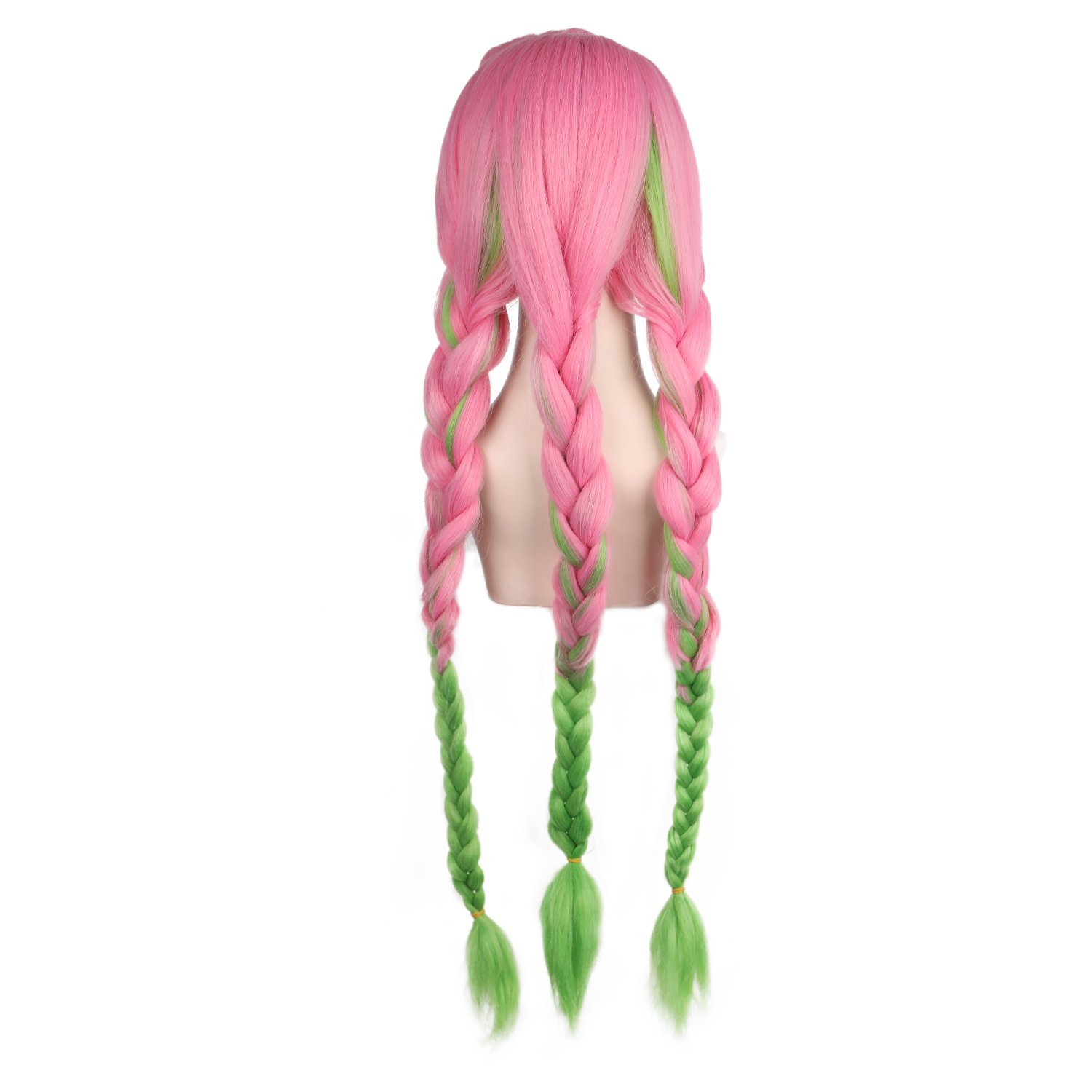 Ainizi wholesale high quality machine made non lace Kanroji Mitsuri cosplay wigs from Demon Slayer with 3 braids for women