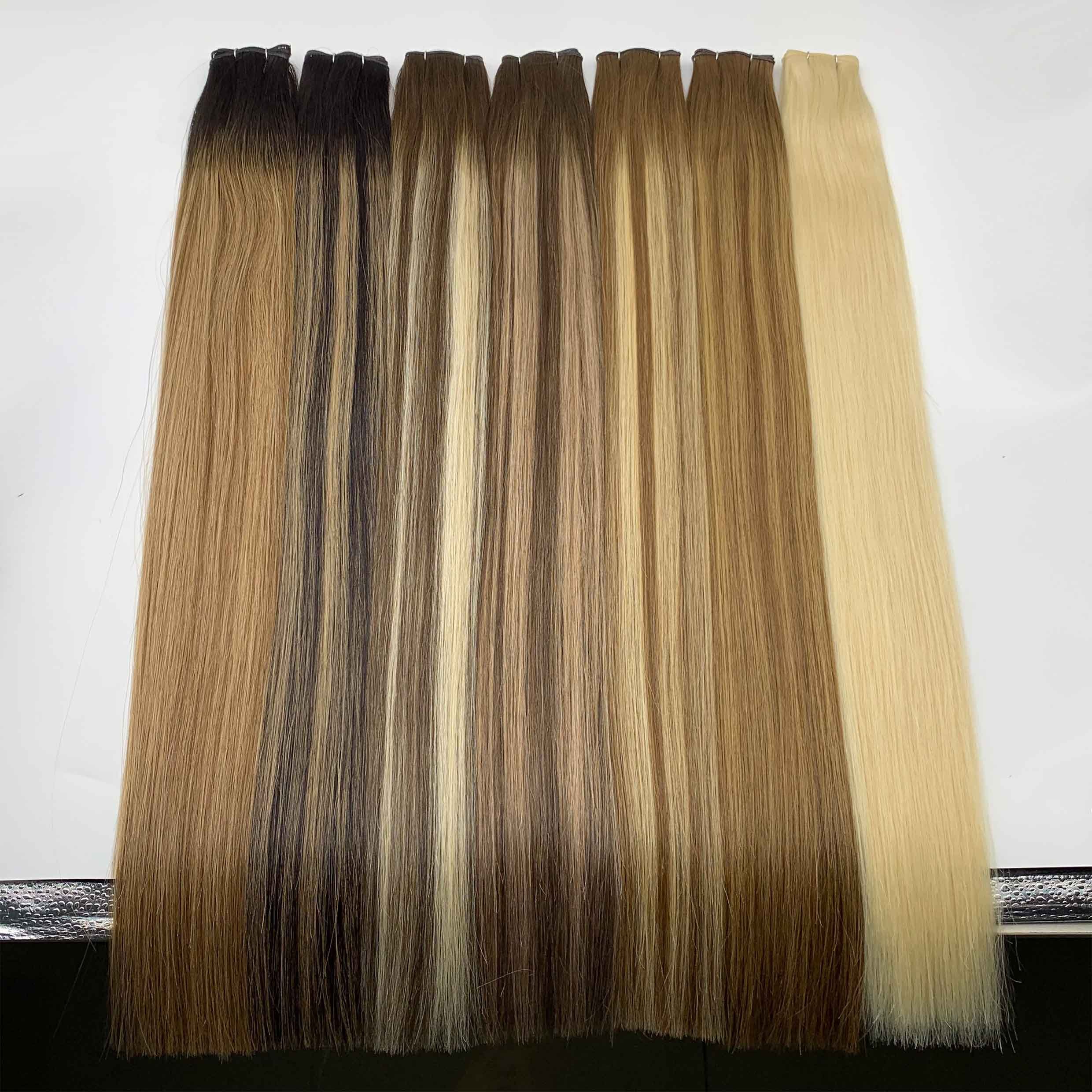 Fasimei Double Drawn Remy Human Hair Extensions Virgin Hair Weft Straight Style Overnight Shipping Soft and Genius Weft