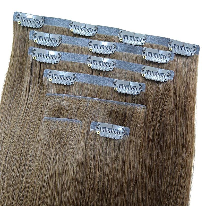 Premium Luxury 100% Virgin Remy Human Hair Extension Invisible Seamless Clip-In Hair Weft Double Injection Machine Weft