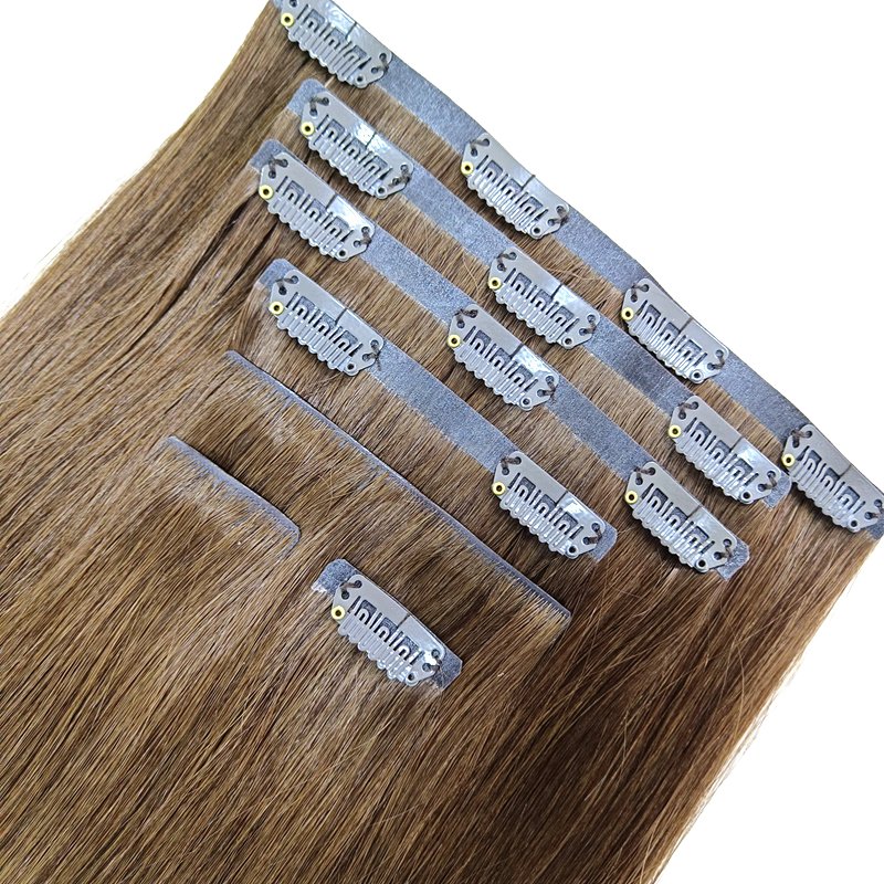 Premium Luxury 100% Virgin Remy Human Hair Extension Invisible Seamless Clip-In Hair Weft Double Injection Machine Weft
