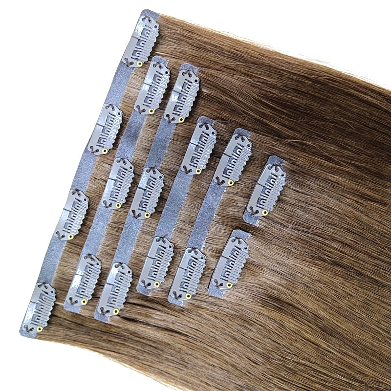 Premium Luxury 100% Virgin Remy Human Hair Extension Invisible Seamless Clip-In Hair Weft Double Injection Machine Weft