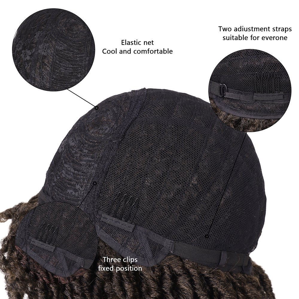 Dreadlocks Wig Short Twist Afro Curly Synthetic Wigs Faux Locs Braided Crochet Hair Wig for Black Women and Men