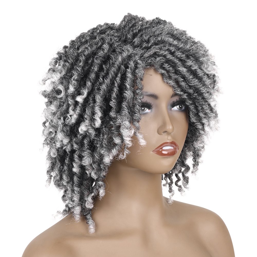 Dreadlocks Wig Short Twist Afro Curly Synthetic Wigs Faux Locs Braided Crochet Hair Wig for Black Women and Men